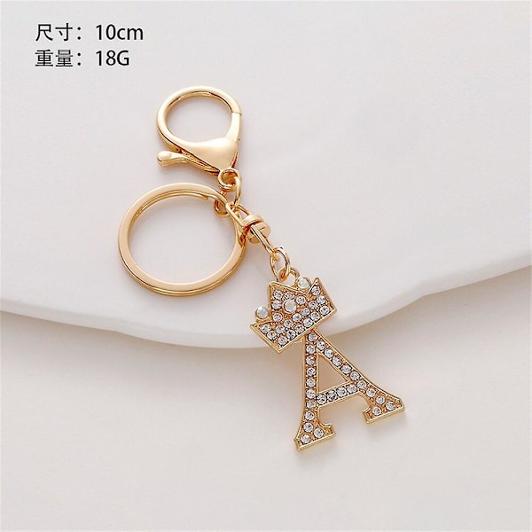 Luksus Krone 26 Bogstav Metal Nøglering Mode Rhinestone Initial Nøglering Taske Vedhæng Charms DIY Tilbehør Fødselsdagsgaver A
