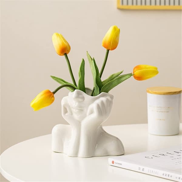 Hvid keramisk ansigtsvase, kvindelig form hoved halv krop buste vase