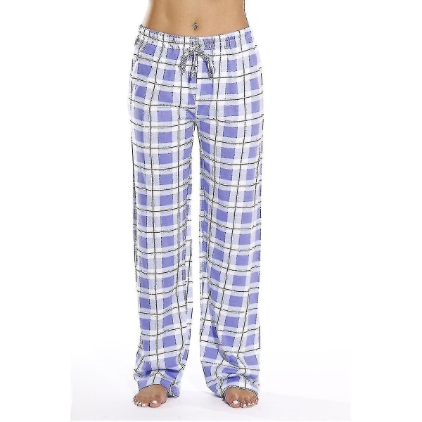 Pyjamasbyxor för kvinnor med fickor, mjuka flanellrutiga pyjamasbyxor för kvinnor purple L