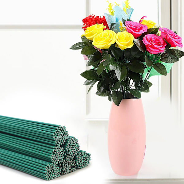 Handgjorda Rosblommor Pinnar Omlindande Bukett Stjälkar Blomsterhantverk Grön Fin Tråd Blomsterpinnar med Blomstergren Material Kit C