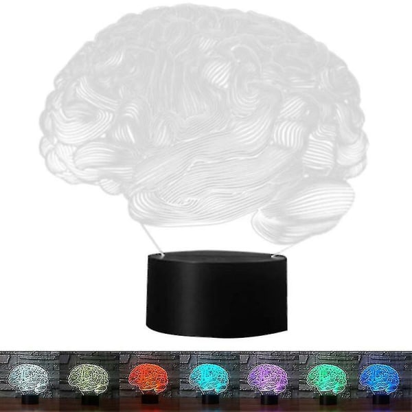 Kryc Hjerneform 3D Illusjonslampe 7 Farge Trykknapp Akryl Bordlampe