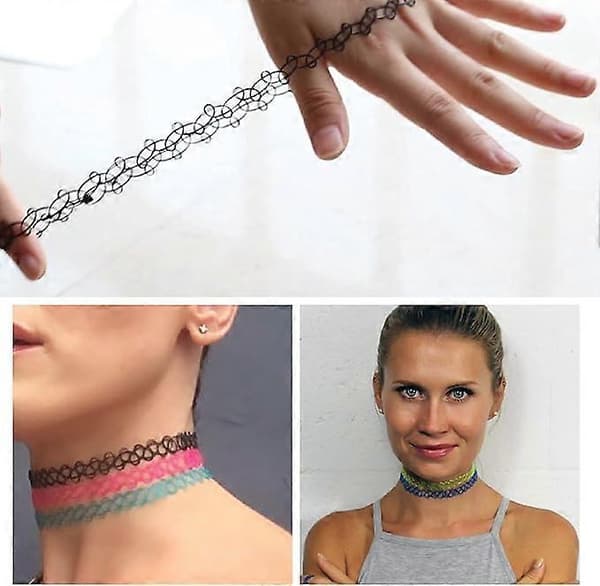 12-pack chokerhalsband set Henna Tattoo Stretch Elastiska Smycken Kvinnor Flickor Present