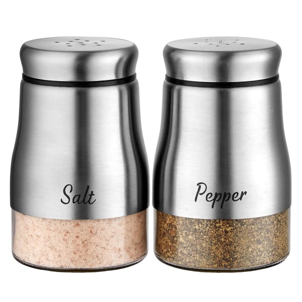 2 stk 120 ml salt pepper shaker rustfritt stål klart glass med stor kapasitet påfyllbar krydder dispenser beholder Krydderflaske Kjøkkenutstyr Silver