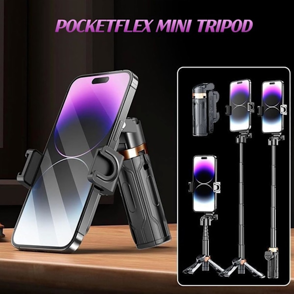 Uusi 2025 Pocketflex kannettava selfiekeppi, Pocket Flex minijalusta, käännettävä minijalusta JJ02, 360° Pocket Flex selfiekeppi kaukosäätimellä.