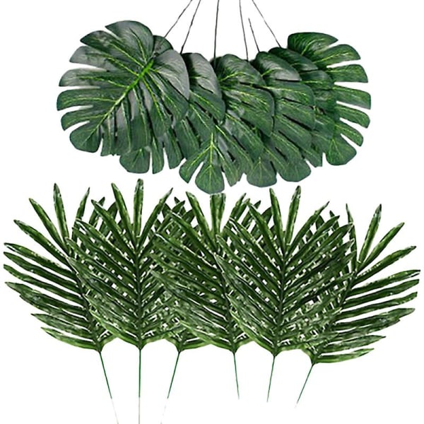 24 stk 2 typer tropiske plante palmeblader kunstige palmeblader falske blader blader hawaiisk skilpadde