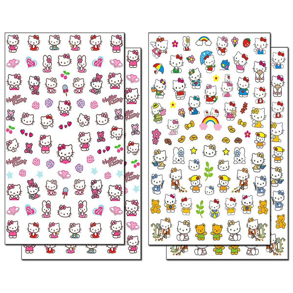 Söpöjä sarjakuva Nail Art Tarrat 3D Hello-kitty Nail Art Tarrat Itseliimautuvat kynsitarrat Anime Kawaii Designer Kynsitarrat Tytöille Lapset Naiset Mani