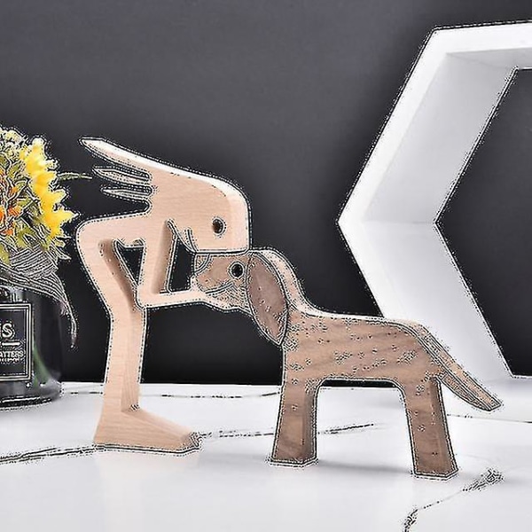 Creative Wooden Hund Mann Skulptur Statue Soverom Craft Dekorasjon Ornamenter