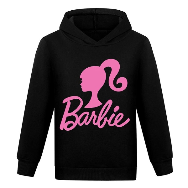 Barbie printed hoodie långärmad huvtröja Toppar Flickor Pojkar Casual Pullover Jumper Barn Födelsedagspresent Black 9-10 Years
