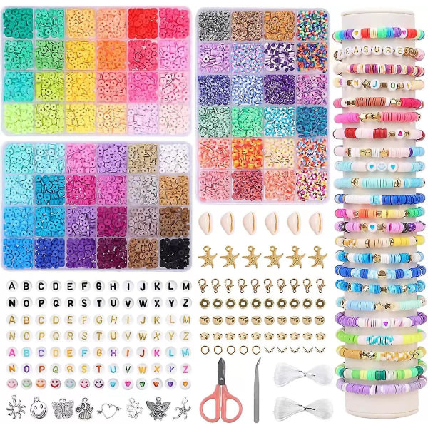 3000 st lerpärlor för smyckestillverkning, 24 färger spacer Heishi-pärlor platta runda polymerlerpärlor med bokstavspärlor Smil