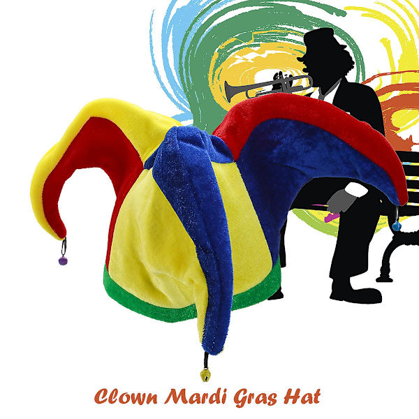 Rolig Flerfärgad Kostym Jester Clown Mardi Gras Hatt