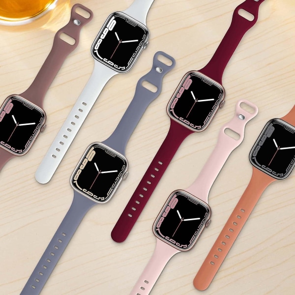 6-paknings slankt silikonbånd kompatibelt for Apple Watch-bånd 38 mm 40 mm 41 mm 42 mm 44 mm 45 mm, smal sportsrem tynt armbånd for Iwatch Ser