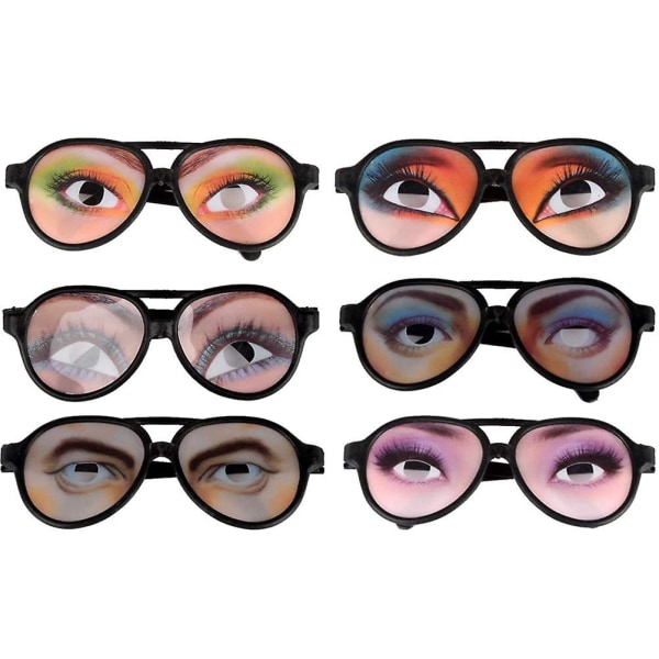 6st roliga glasögon med ögon festsolglasögon för barn vuxna (slumpmässigt mönster)