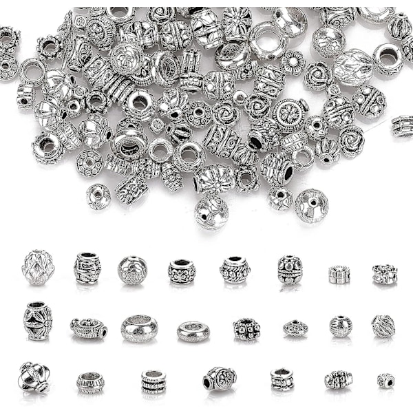 100 g Spacer Beads Metal Beads Bead Caps Silver Tibetan Spacer Beads Spacer Beads for Bracelets Necklace DIY Jewellery Making