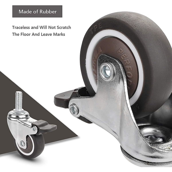 Drejelige hjul, 4-delt møbelhjul med bremse | Hjul til møbler | Bæreevne 40 kg pr. drejehjul | Til små apparater og små