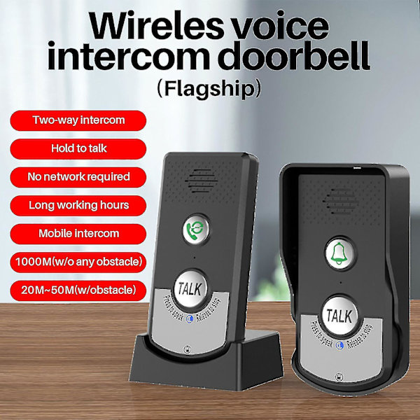 Trådløs dørklokke med stemmeintercom, 1-8 etager, tovejs intercom, ultralang standby, trådløs afstand 1000 meter