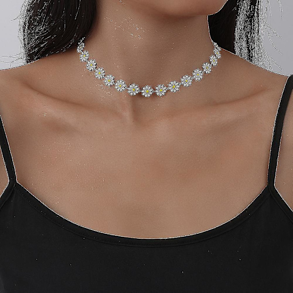 Boho Dame Hvit Tusenfryd Halskjede Choker Smykker Gave