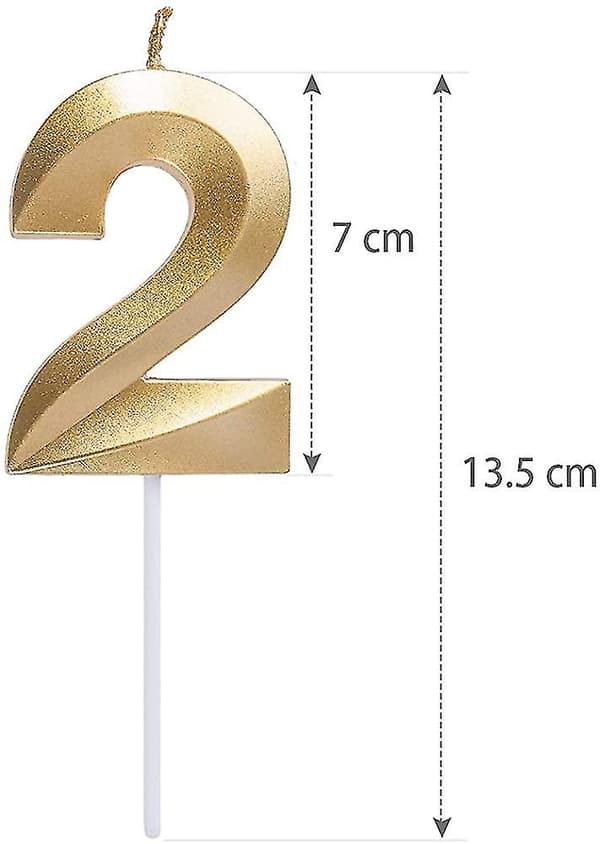 Nummer 2 Lys, Nummer Bursdagslys, Gull Glitter Nummerlys, Egnet