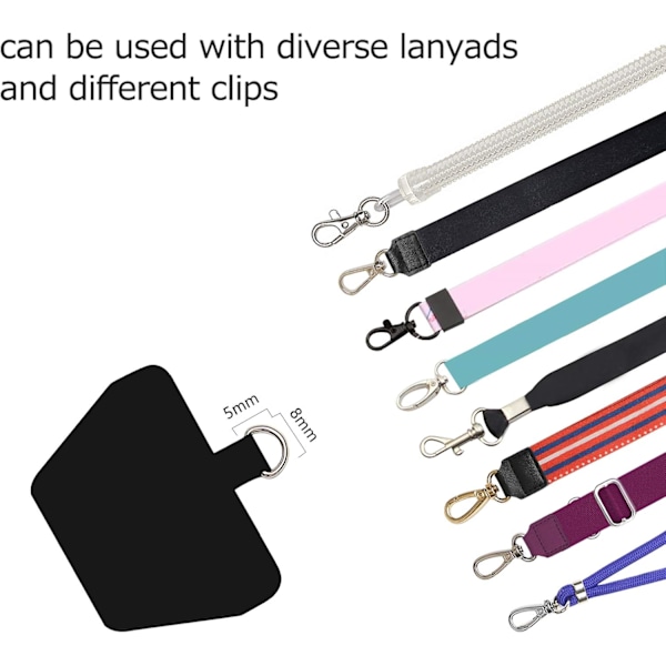 2 selvklebende lapper, mobiltelefon lanyard, svart