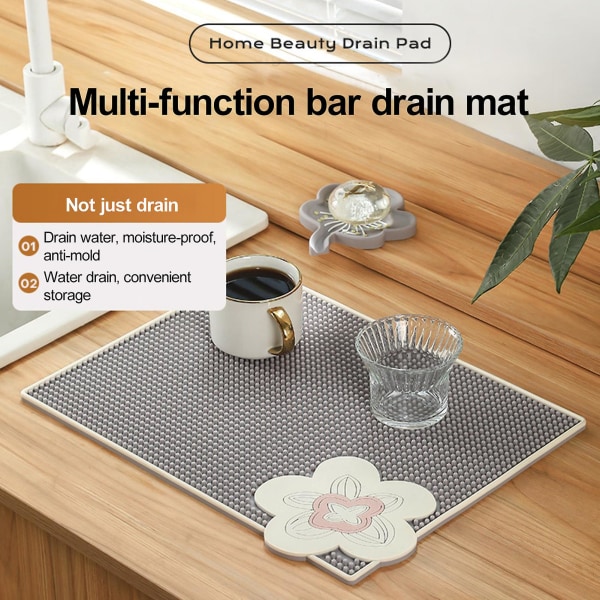 Køkkenbordplade Tørremåtte Blomst Vandtæt PVC Anti-skrid rektangel Fad Skål Tallerken Spiseservietter Dækkeserviet Coffer Maker Pad Cup Coaster Apricot