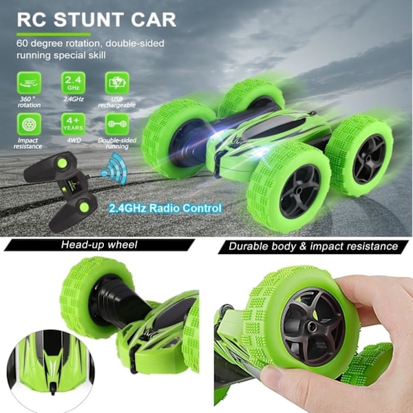 RC Stunt-auto, 4WD 2.4 Ghz kauko-ohjattava auto LED-valolla, 360° kaksipuoliset voltit pyörivä RC-auto, ladattava RC Stunt-auto lelu joululahja syntymäpäivälahja