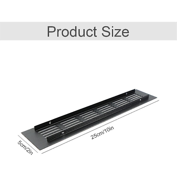 2-pak rektangulær aluminium dørventilationsrist 250x50 mm insektbeskyttelse til RV, garderobe, køkken osv. - Sort