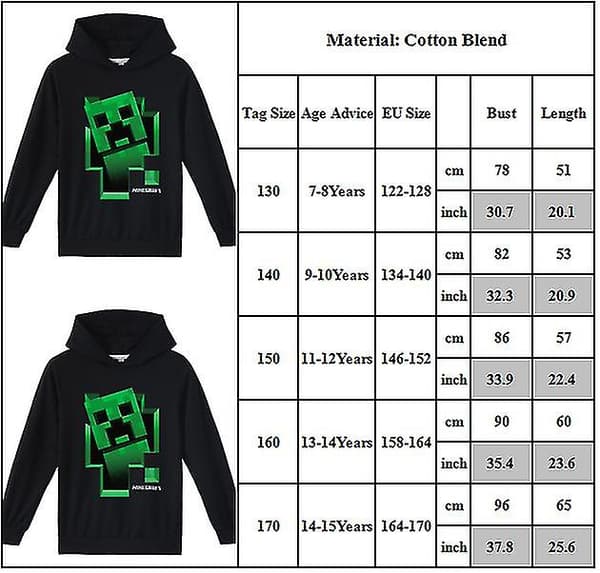 7-15 År Barn Minecraft Creeper Hettegenser