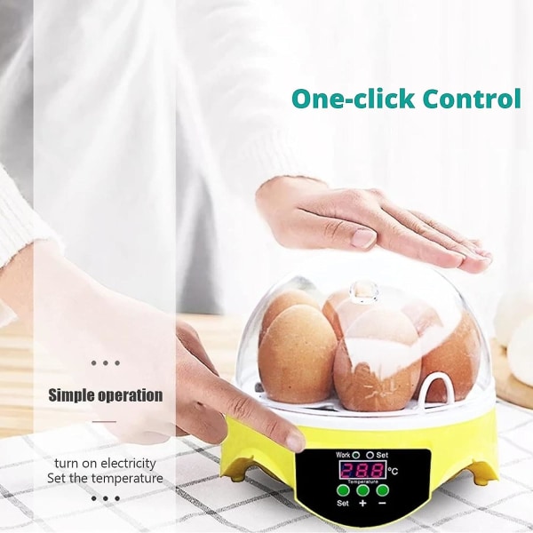 Automatisk 7-äggs inkubator Digital äggkläckare med intelligent automatisk roterande mini-inkubator Uniform uppvärmning för ägg fjäderfä Anka höna 16*17,5 cm