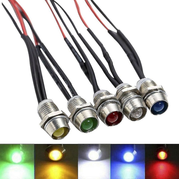 10 stk. 12V 8mm Bil Lastbil Båd LED Indikator Signal Lys Instrumentpanel Lampe Pære