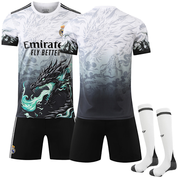 24-25 Real Madrid Qinglong Special Edition Dragon Vit Fotbollsuniform Ingen storlek tröja strumpor för barn och vuxna XXL