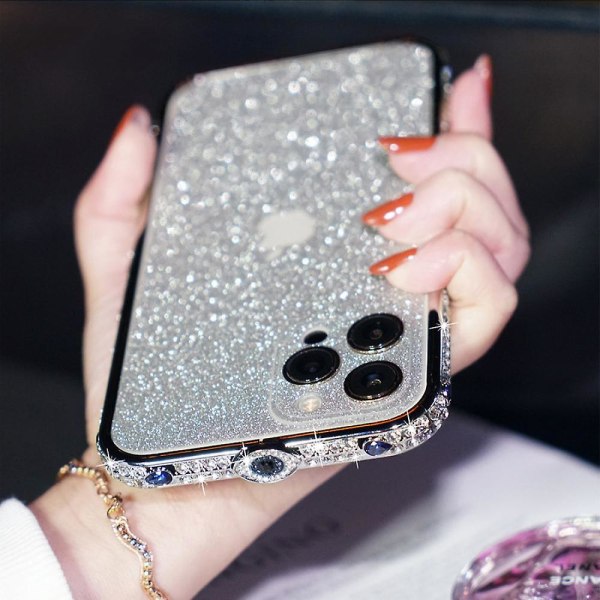 För Iphone 13 Pro Max Bling Glitter Phone case, Damer Silver Star Diamond Phone case Med Pläterad Metall Bumper Ram Cover Girl Fashion Luxury