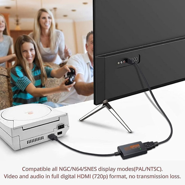 N64 till HDMI-omvandlare Hdtv Hdmi-kabeladapter för Nintend 64 Gamecube Snes Ngc Plug And Play Full Digital 720p Ingen extern power
