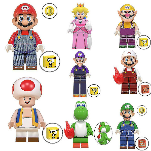 8 st/set Super Mario Bros Mini Actionfigur Luigi Mario Tecknad Spel Minifigur Byggklossar Set Små Figurer Leksaker För Barn Pojkar Flickor