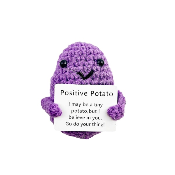 Virkad broccolidocka med gratulationskort Känslomässigt stöd Positivt liv Stickning Lila-färgad potatisgrönsaksdocka Stress relief komfortleksak Purple