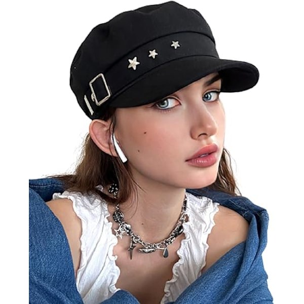 Kvinnor Flickor Y2K Stjärnbasker Hatt Mode Newsboy Kepsar Varm Skärm Basker Hatt