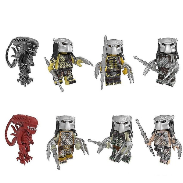 8-paks Predator Series Alien Minifigures Monterte byggeklossleker Dukke byggeklossleker