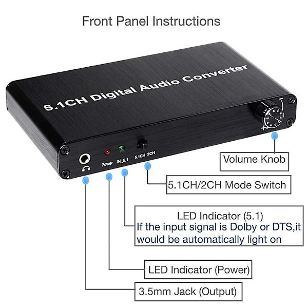 5.1ch DAC Konverter Audio Dekoder Digital Optisk Koaksial Toslink Til Rca 3.5mm Jack Støtte For Dol