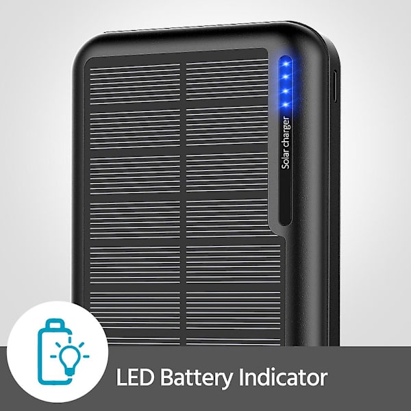 Solar Power Bank 30000mAh Lader: Bærbar Powerbank med 2 USB & LED Lommelykt Utendørs Camping for Telefoner og Nettbrett