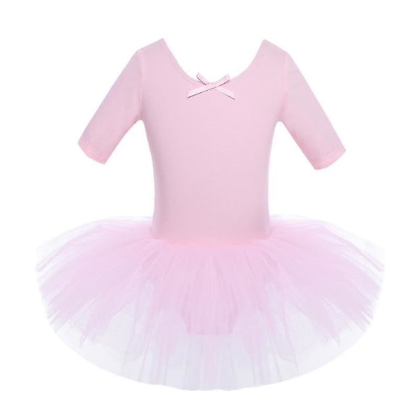 Halve ærmer Bomuld Dance Ballet Dress, Gymnastik Dancewear Pink 2-3