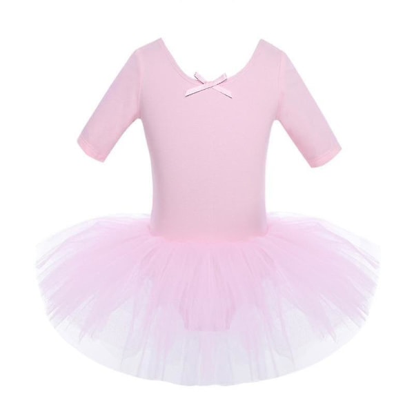 Halve ærmer Bomuld Dance Ballet Dress, Gymnastik Dancewear Pink 4-5