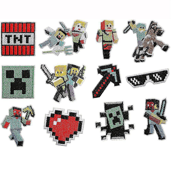 16-pack Minecraft-kollektion Broderade Lappar, Sy-på eller Stryk-på Dekorativa Lappar Applikationer för Kläder, Klänningar, Hattar