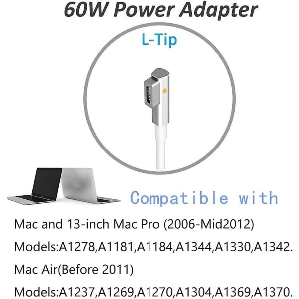 60w Mac Book Pro laddare - Ersättande 60w L-tip Mac-laddare Gammal Mac Book-laddare, Universal power L-typ kompatibel med Mac Book Pro 13 tum
