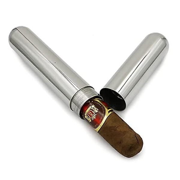 1 st case i rostfritt stål cigarrrör Bärbar cigarrhållare för resor