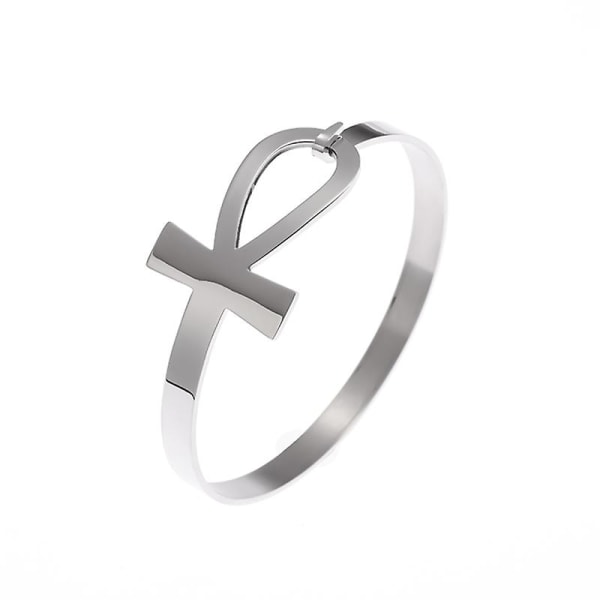 Forntida egyptiska Ankh Crosscut Armband Vintage Symbol Livsnyckelarmband Damminimalistiska smycken A20644-Silver