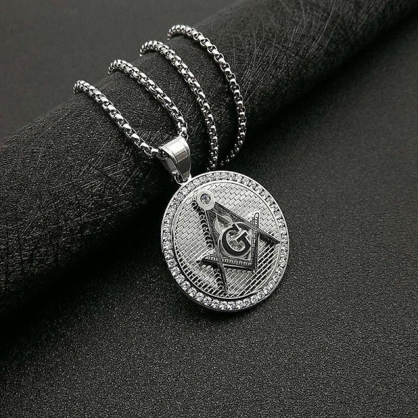 Ny klassisk punk-stil guldfarve cubic zirconia frimurer i rustfrit stål halskæde vedhæng charme tilbehør smykker gave Gold