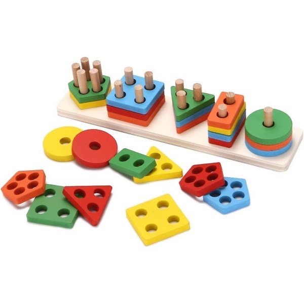 Trä pedagogiska toddler leksaker geometriska former Block Board Stack Sortera Chunky
