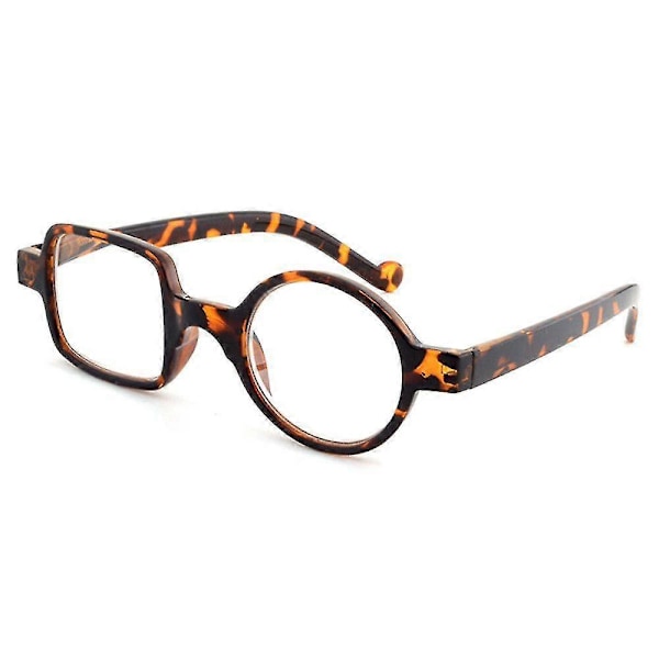 Retro Leopard Asymmetriske Roundsquare Læsebriller Dame Herre Presbyopi A-leopard -1.50