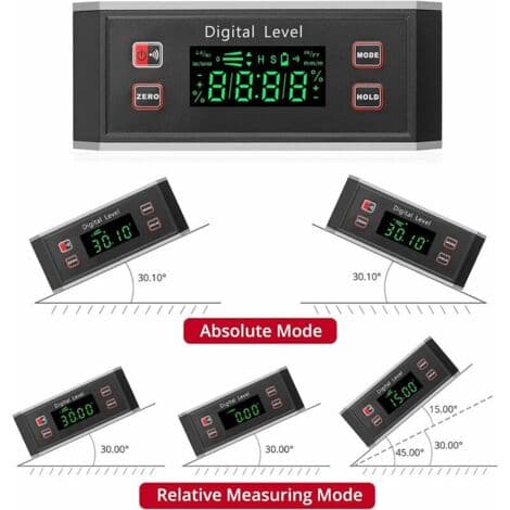 Inklinometer, IP54 vandtæt vinkelsensor, digitalt vaterpas med magnetisk V-rille base / 4 × 90°