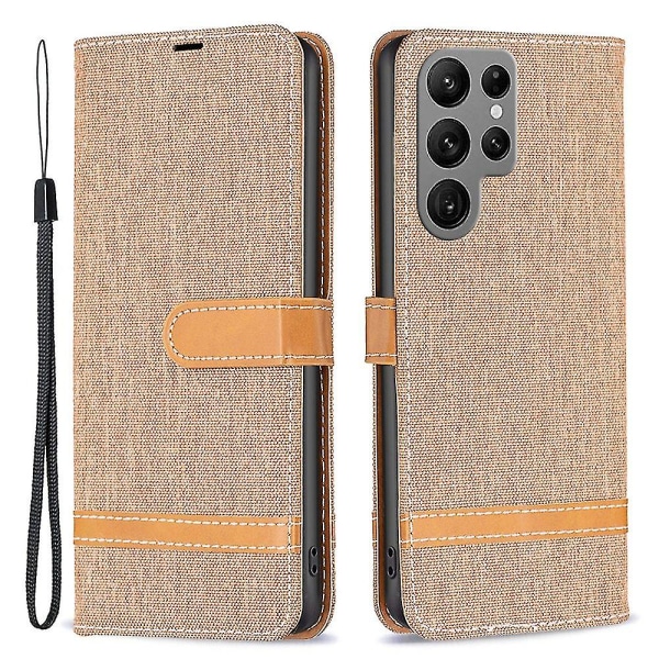 Samsung Galaxy S24 Ultra Case Jeans Kangas Lompakon puhelimen cover Brown Style H Samsung Galaxy S24 Ult