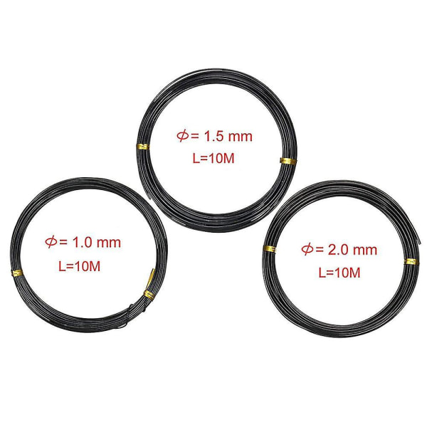 3 pakke Bonsai Wire Bonsai Tree Training Wire Anodisert aluminium Crafting Diy Wire Slips for håndverk, størrelse 1,0 mm/1,5 mm/2,0 mm brun, svart