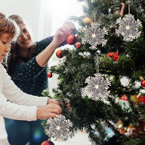 Jul trä hängande dekor utsmyckningar för julgran hem väggdekor jul snöflinga style 3